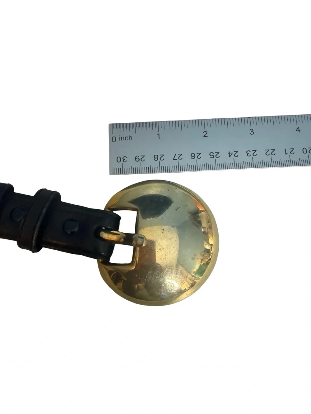 Ilana goor vintage Small women Black Leather Belt with Gold Orb Pendant